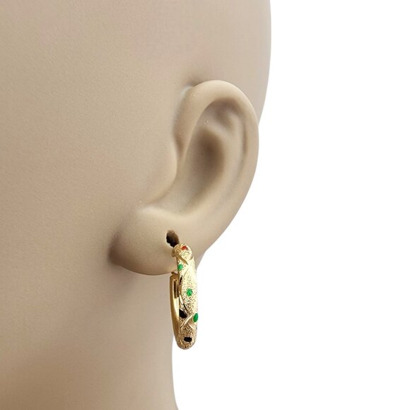 14K Yellow Gold Colored Stones Hoop Earrings #22723 - Picture 9 of 10